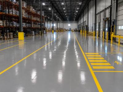 Warehouse floor with traffic lanes marked out