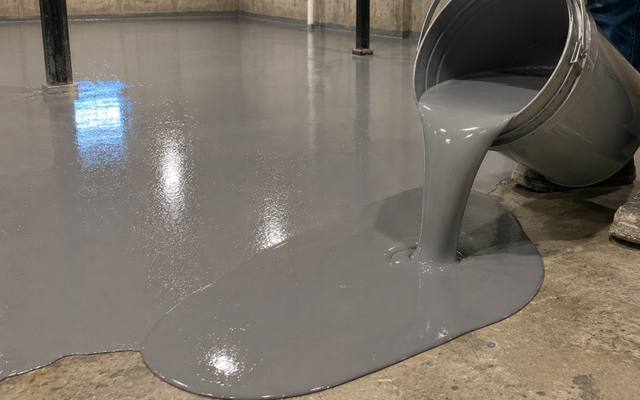 Fresh coating going down over a slab that has been ground back