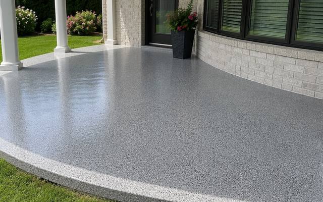 Porch slab sealed with the coating carried right over the edge